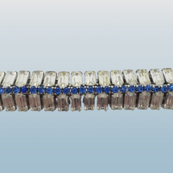 Vintage Cubic Zirconia Silver with Blue Cuff Bracelet - Picture 5 of 10